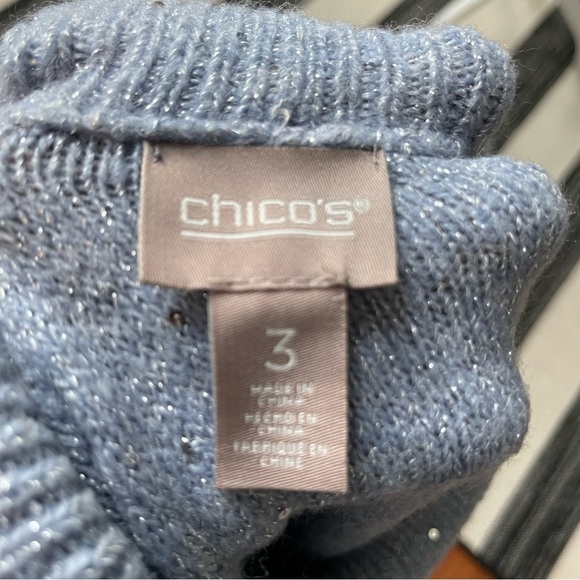 Chico's Cozi Soft Blue Sequin Shine Cowl Neck Pullover Sweater Size: 3 (L) - Picture 8 of 11